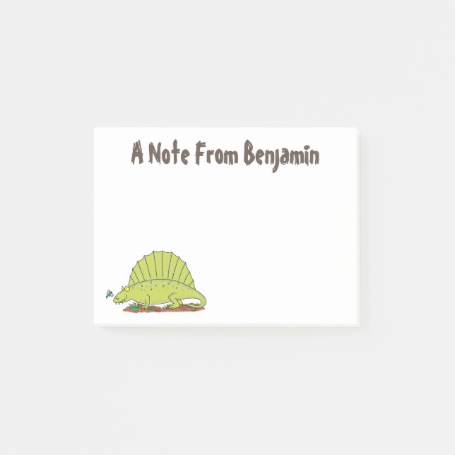 Funny Green Dimetrodon Cartoon Dinosaurier Post-it Klebezettel (Vorderseite)