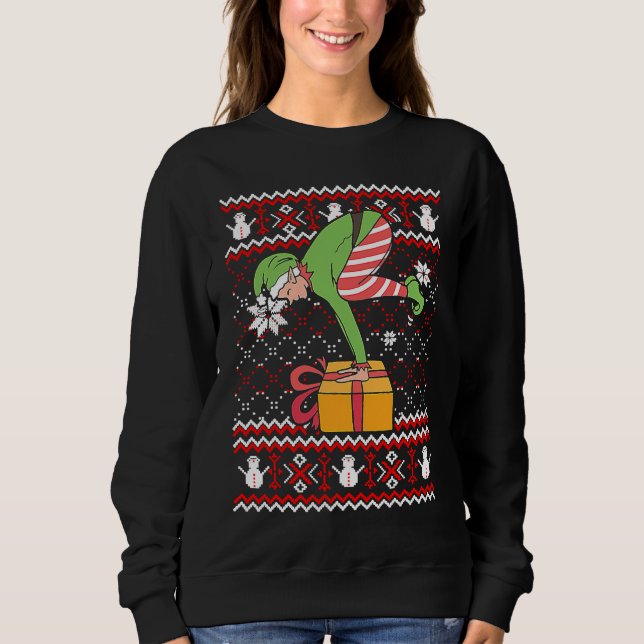 Funny Green Elf Do Yoga Ugly Christmas Sweater Nam Sweatshirt (Vorderseite)