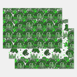 Funny Green Frog Cartoon Geschenkgutschrift Wrap S Geschenkpapier Set
