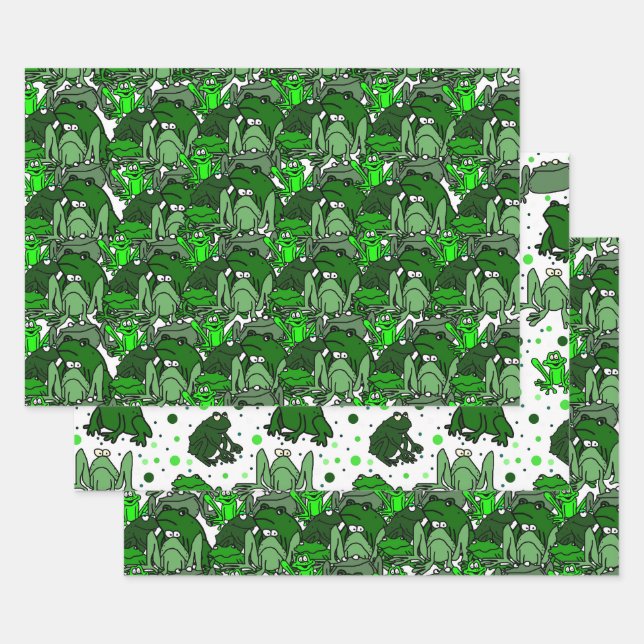 Funny Green Frog Cartoon Geschenkgutschrift Wrap S Geschenkpapier Set (Set)