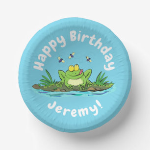 Funny green frog mit Fliegen Cartoon Illustration Pappteller