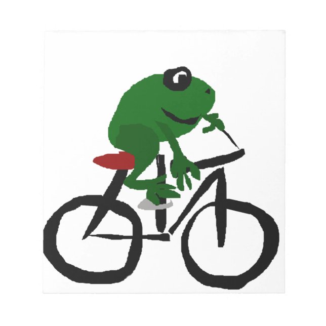 Funny Green Frog Riding Bicycle Notizblock (Vorderseite)