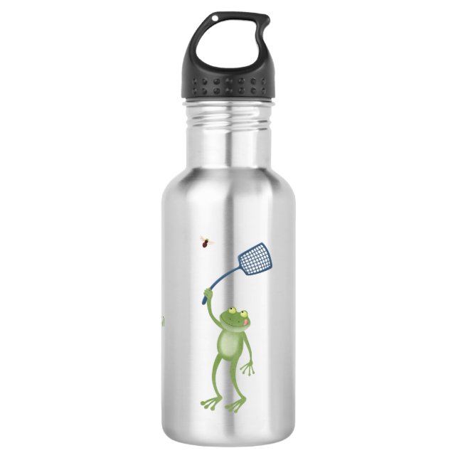 Funny green frog swatfly Cartoon Edelstahlflasche (Vorderseite)