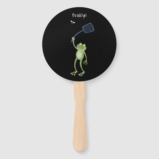 Funny green frog swatfly Cartoon Fächer (Vorderseite)