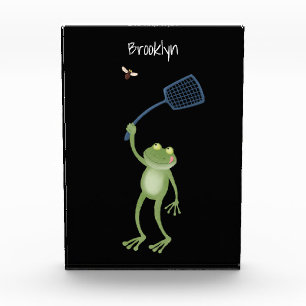 Funny green frog swatfly Cartoon Fotoblock