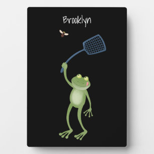 Funny green frog swatfly Cartoon Fotoplatte