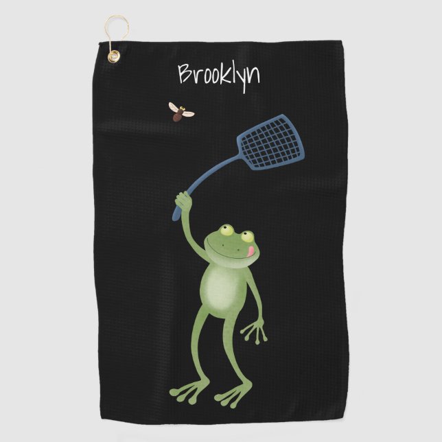 Funny green frog swatfly Cartoon Golfhandtuch (Vorderseite)