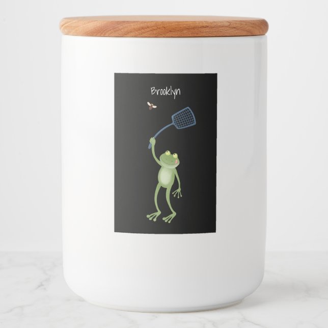 Funny green frog swatfly Cartoon Lebensmitteletikett (Vorderseite)