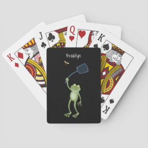Funny green frog swatfly Cartoon personalisiert Spielkarten