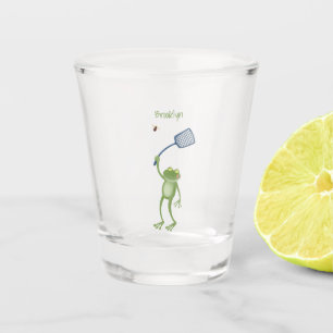 Funny green frog swatfly Cartoon Schnapsglas