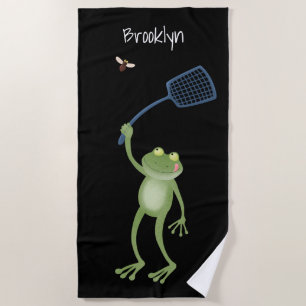 Funny green frog swatfly Cartoon Strandtuch