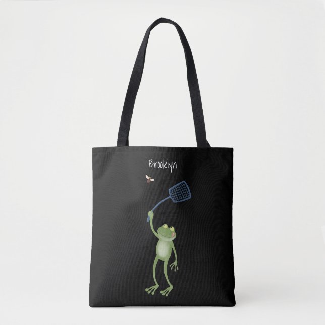 Funny green frog swatfly Cartoon Tasche (Vorderseite)