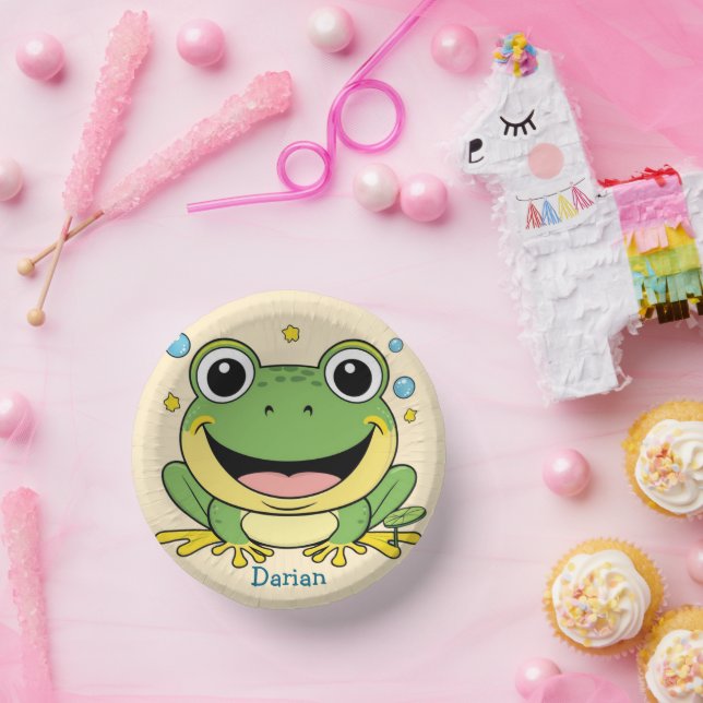 Funny Green Frog tierischer Wildtiere Cartoon Gebu Pappteller (Party)