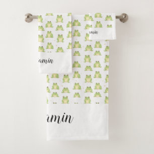 Funny green froster pattern boys name badhandtuch set