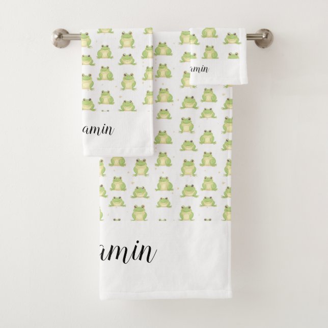 Funny green froster pattern boys name badhandtuch set (Insitu)