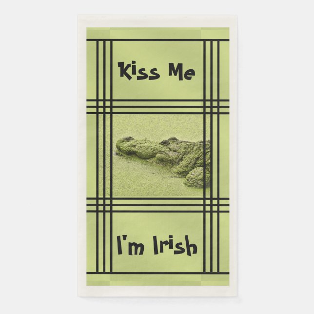 Funny Green Gator Foto - Kiss Me I'm Irish Serviette (Vorderseite)