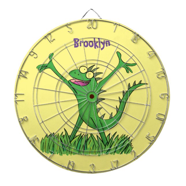 Funny green lächelnd animierte Eidechse Dartscheibe (vorne)