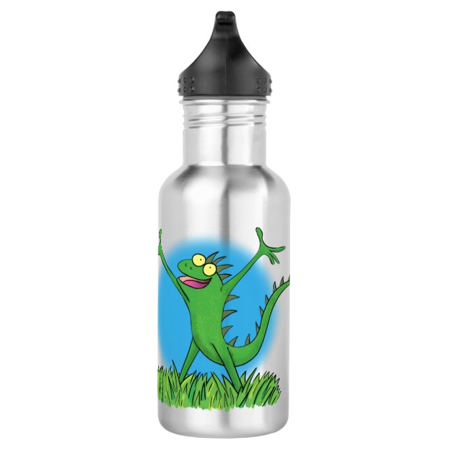 Funny green lächelnd animierte Eidechse Edelstahlflasche (Rechts)