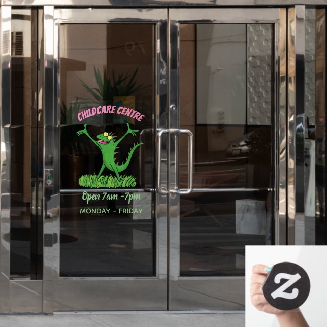 Funny green lächelnd animierte Eidechse Fensteraufkleber (Büro Tür)