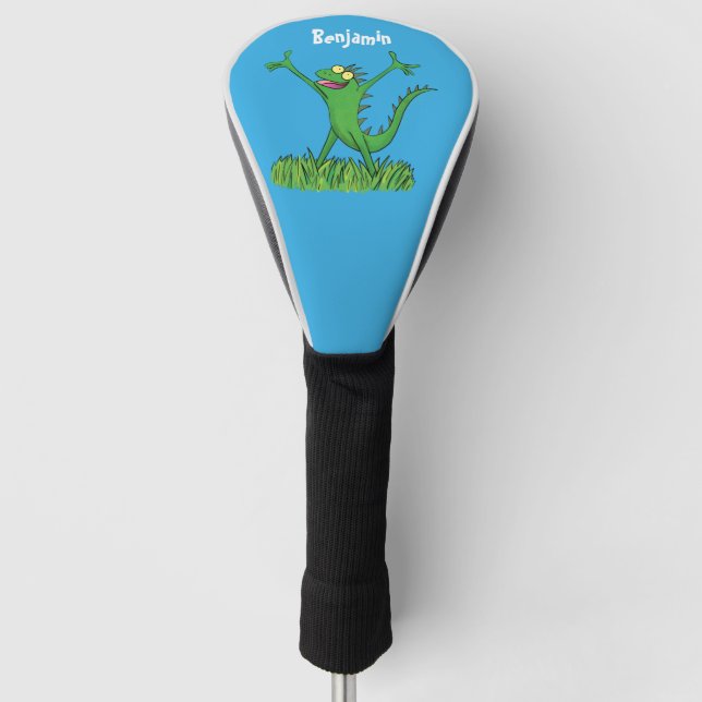 Funny green lächelnd animierte Eidechse Golf Headcover (Vorderseite)