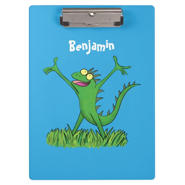 Funny green lächelnd animierte Eidechse Klemmbrett (Vorderseite)