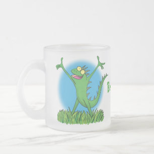 Funny green lächelnd animierte Eidechse Mattglastasse