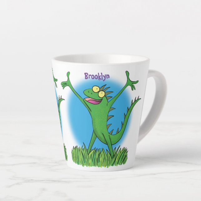 Funny green lächelnd animierte Eidechse Milchtasse (Rechte Ecke)