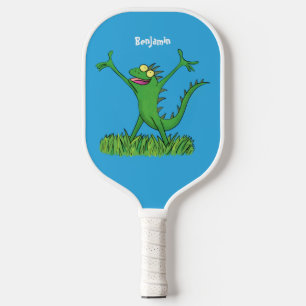 Funny green lächelnd animierte Eidechse Pickleball Schläger