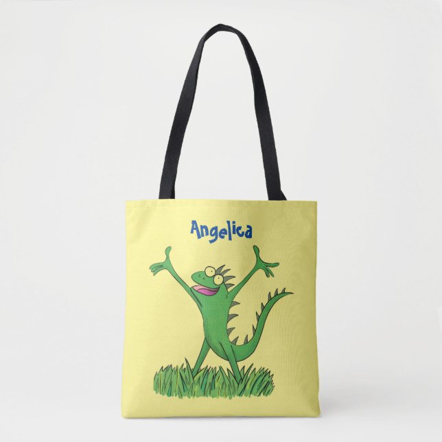 Funny green lächelnd animierte Eidechse Tasche (Vorderseite)