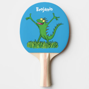 Funny green lächelnd animierte Eidechse Tischtennis Schläger