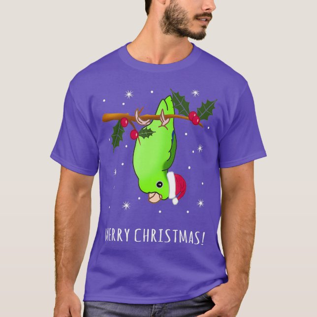 Funny Green Parrotlet Frohe Weihnachtspapagei T-Shirt (Vorderseite)