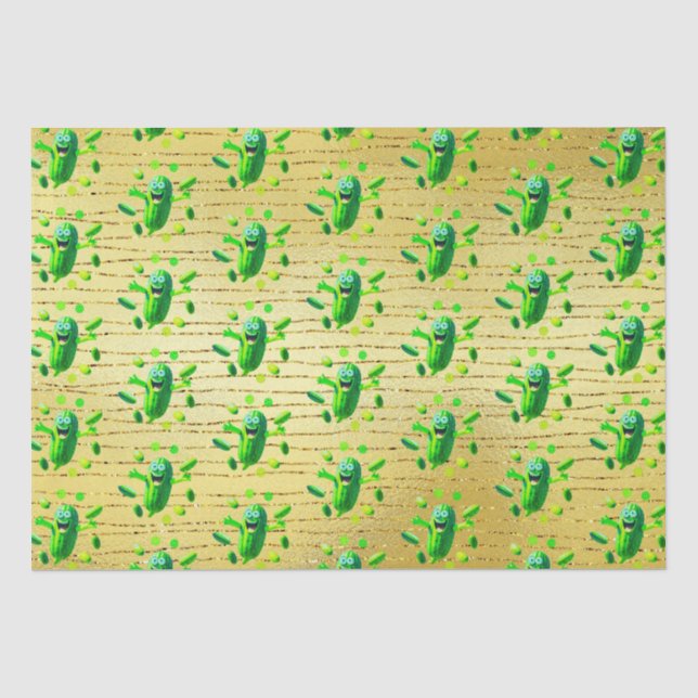 Funny Green Pickleman on Golden Background Seidenpapier (Vorderseite)