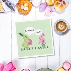 Funny Green Pink Oaster Bunnies Illustration Serviette