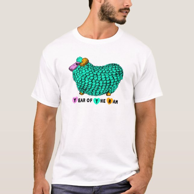 Funny Green Ram Chinese New Year Zodiac M W T-Shir T-Shirt (Vorderseite)