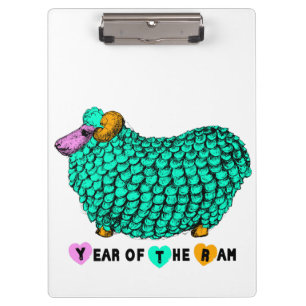 Funny Green Ram Chinese Year Zodiac Clipboard Klemmbrett