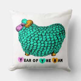 Funny Green Ram Chinese Year Zodiac Square P Kissen