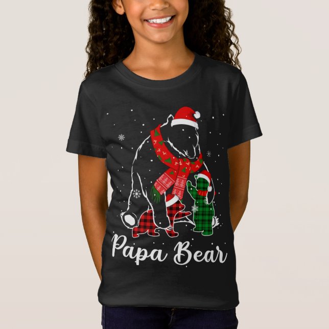 Funny Green Red Kariert Papa Bär Matching Pajama F T-Shirt (Vorderseite)