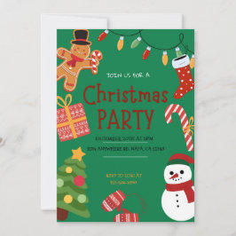 Funny Green Red und Yellow Christmas Party laden e Einladung