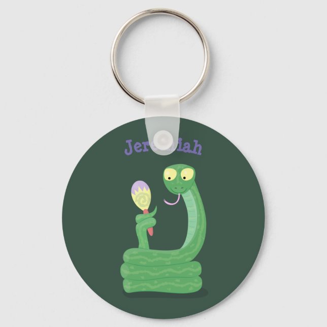 Funny green snake with maraca cartoon humor schlüsselanhänger (Vorderseite)