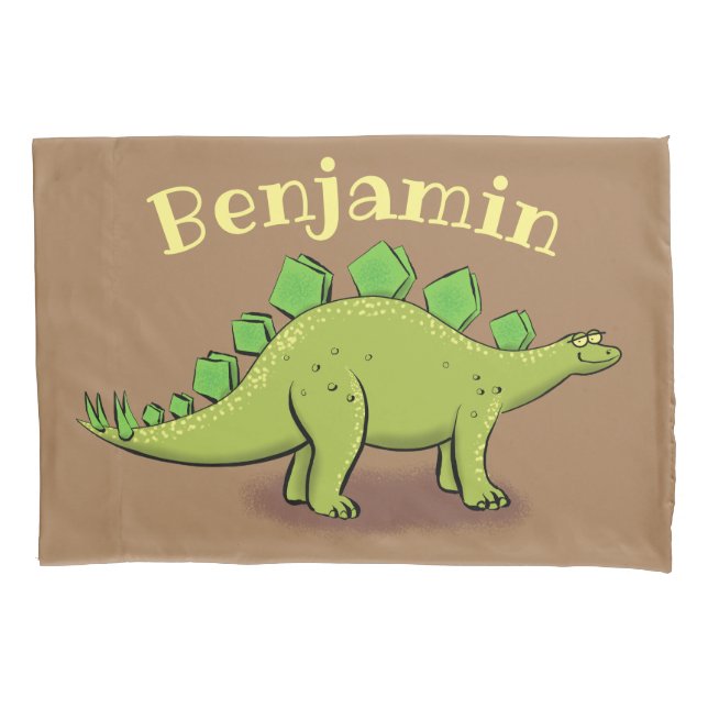 Funny green stegosaurus dinosaurus Cartoon Kissenbezug (Vorderseite)