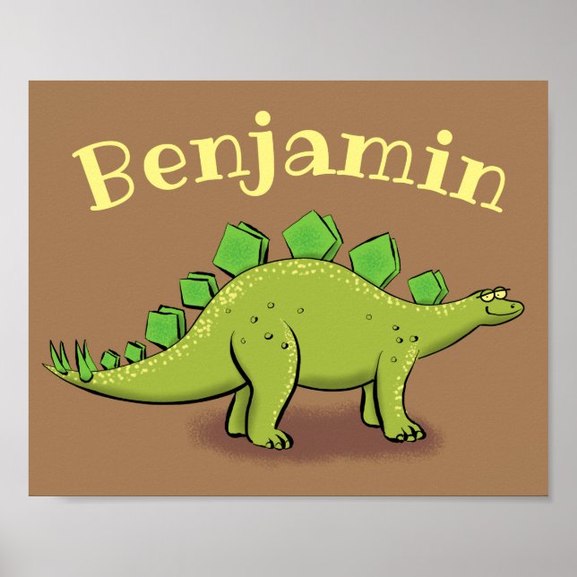 Funny green stegosaurus dinosaurus Cartoon Poster (Vorne)