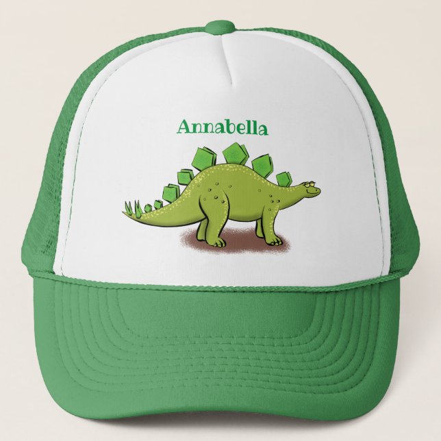 Funny green stegosaurus dinosaurus Cartoon Truckerkappe (Vorderseite)
