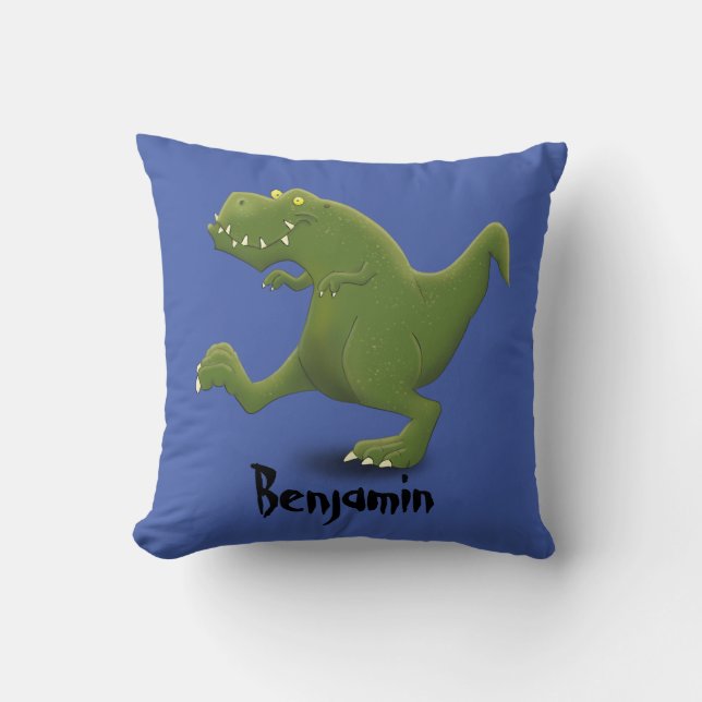 Funny green T rex dinosaur Cartoon Illustration Kissen (Vorderseite)