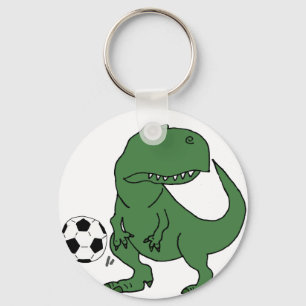 Funny Green T-rex Dinosaur Playing Soccer Schlüsselanhänger