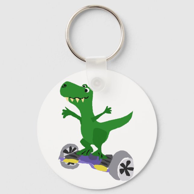 Funny Green T-Rex Dinosaurier auf Motorisierter Sk Schlüsselanhänger (Vorderseite)