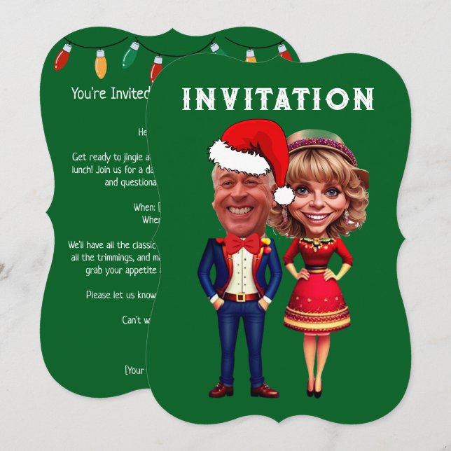 Funny Green und Red Xmas Karikaturenpaar Einladung (Vorne/Hinten)
