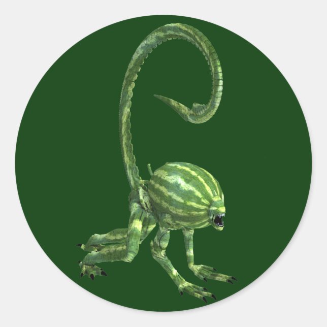 Funny Green Watermelon Monster Runder Aufkleber (Vorderseite)