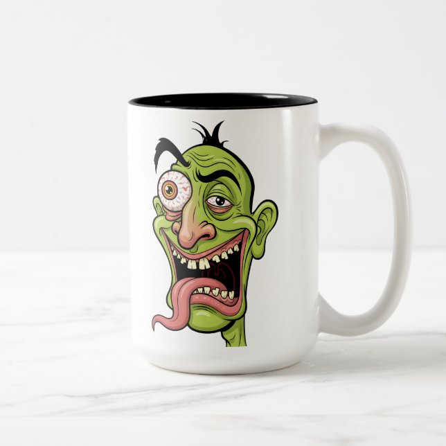 Funny Green Zombie Cartoon Kaffee Tasse - Quirky G (Rechts)