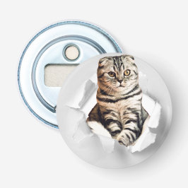 Funny Grey Cat Popping Through Torn Paper Illusion Flaschenöffner