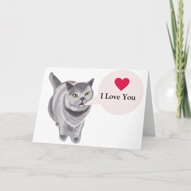 Funny Grey Cat Valentine Karte (Vorderseite)
